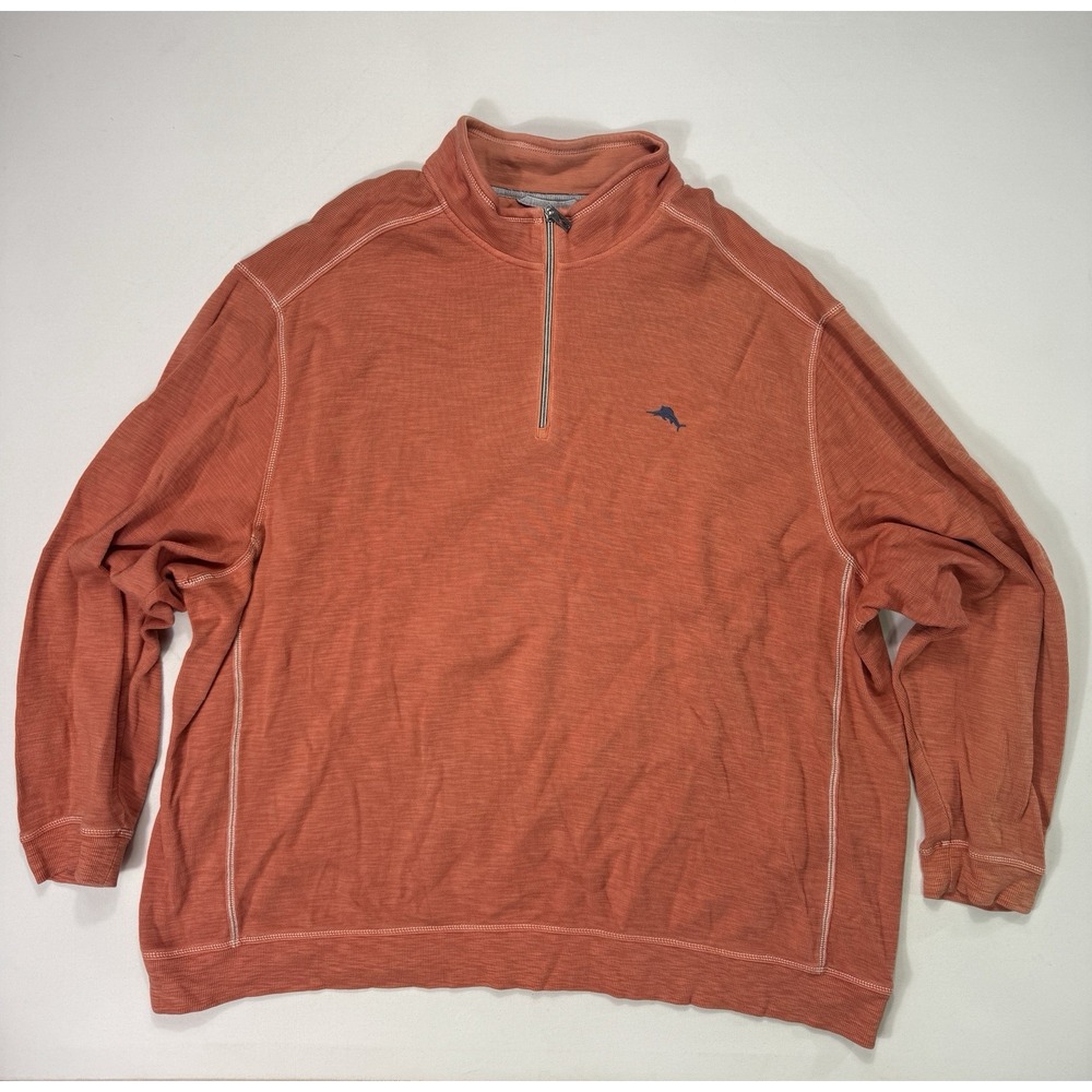Tommy Bahama Mens 4XL 1/4 Zip Sweater Peach Pima Cotton Pullover Mock Neck Logo